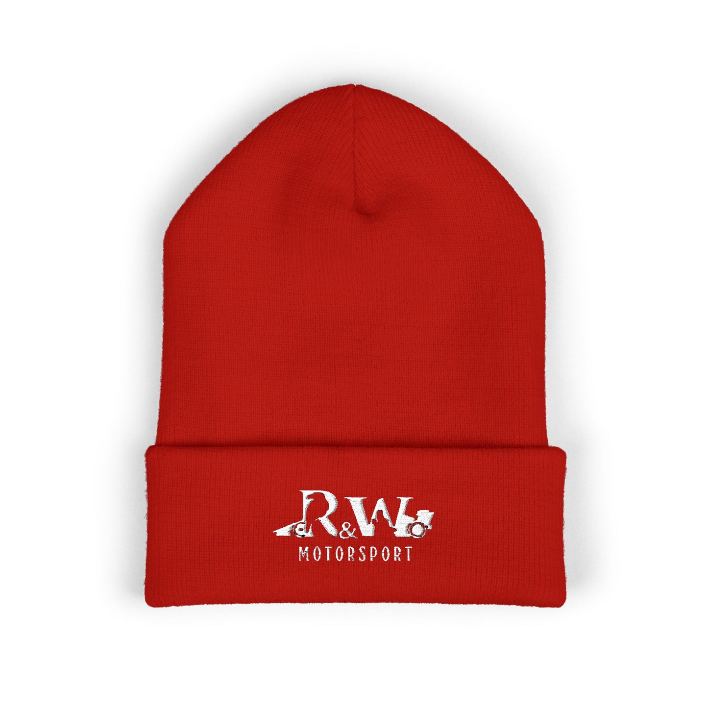 R&W Motorsport Embroidered Cuffed Beanie — Racing Logo Knit Hat