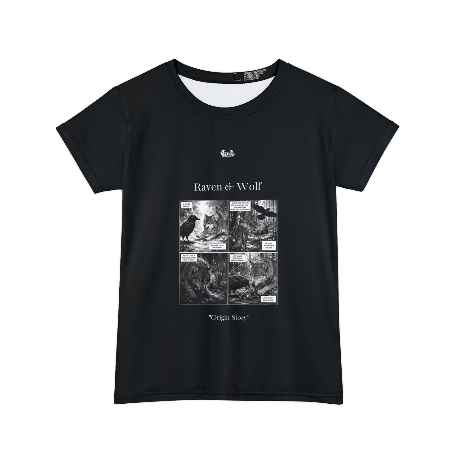 Women's Raven & Wolf "Origin Story" Vintage Comic Graphic Tee — Tarmac Black