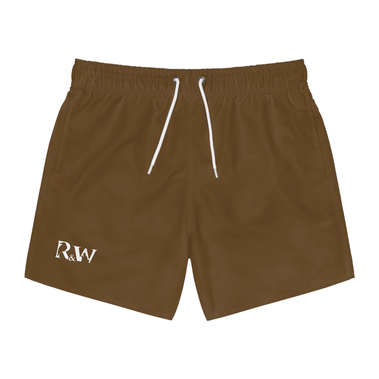 Mens Minimal Logo Swim Trunks — Maduro Marrón