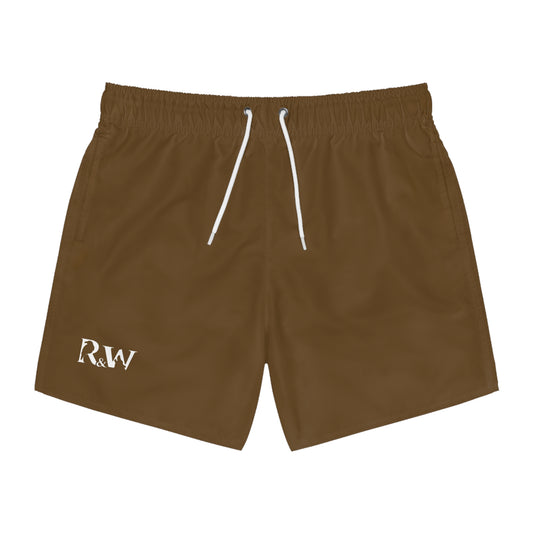 Mens Minimal Logo Swim Trunks — Maduro Marrón