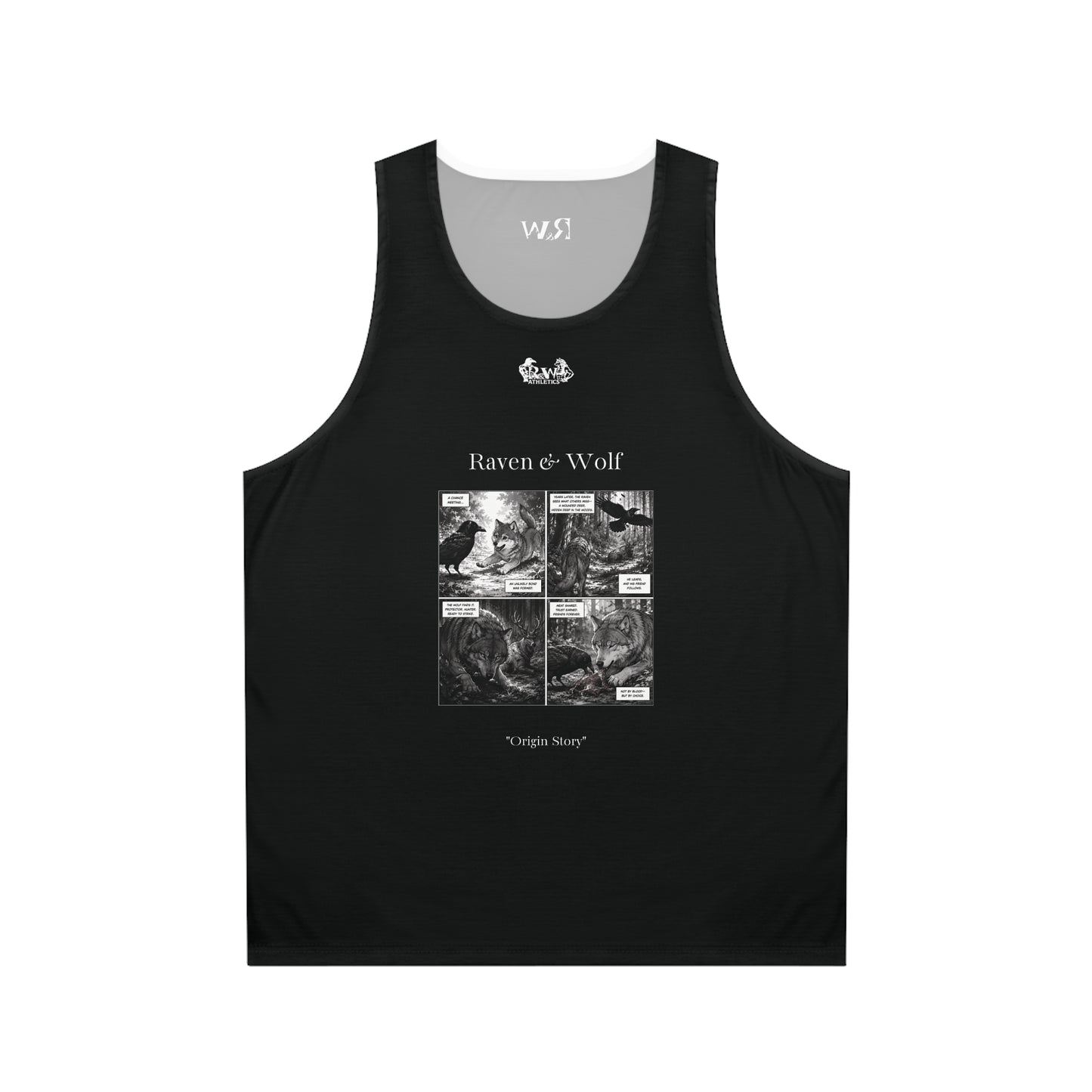 R&W Athletics "Origin Story" Comic-Style Fitness Tank Top — Tarmac Black