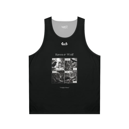 R&W Athletics "Origin Story" Comic-Style Fitness Tank Top — Tarmac Black