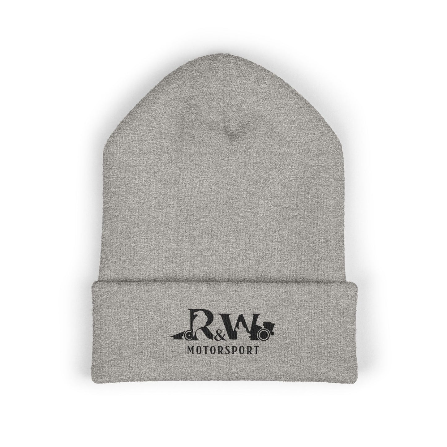 R&W Motorsport Embroidered Cuffed Beanie — Racing Logo Knit Hat