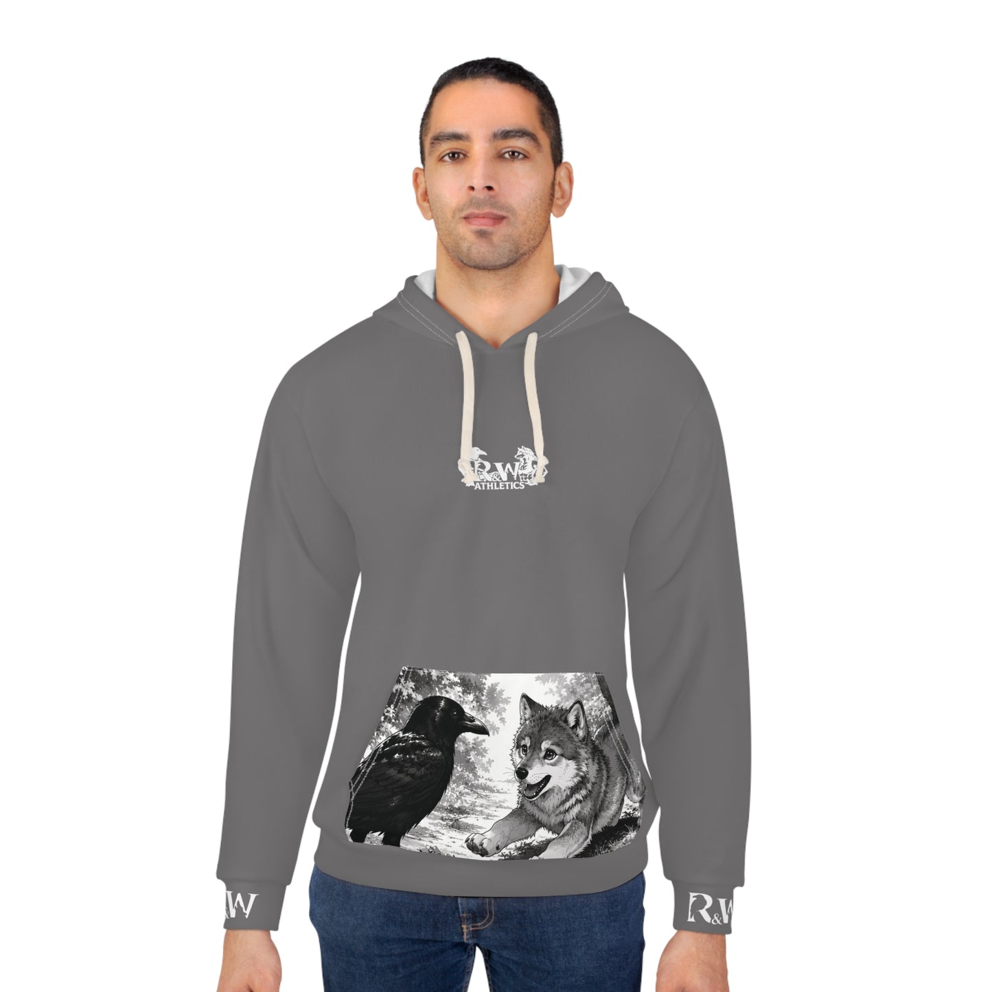 R&W Athletics Graphic Hoodie — "Origin Story" Asphalt Grey Comic Panel Pullover