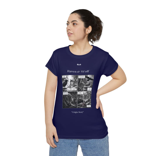 Women's Raven & Wolf "Origin Story" Vintage Comic Graphic Tee — Noble Navy